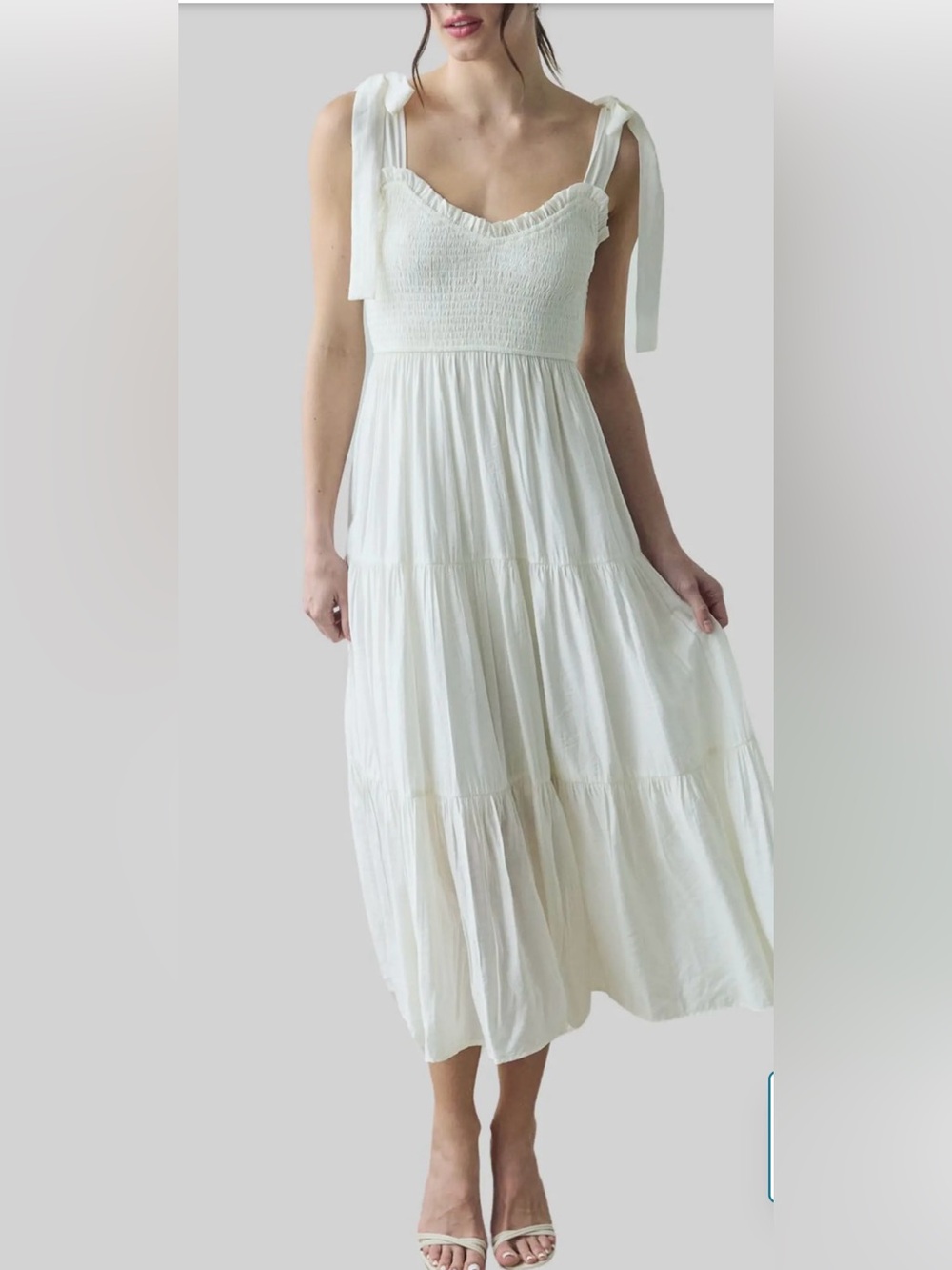 Blu Pepper Ivory Smocked Midi Dress Size Small Tie Strap Tiered Flowy Boho